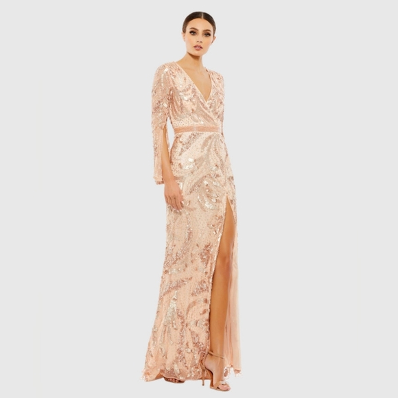 Mac Duggal Dresses & Skirts - Mac DuggalSequined Faux Wrap Split Long Sleeve Gown